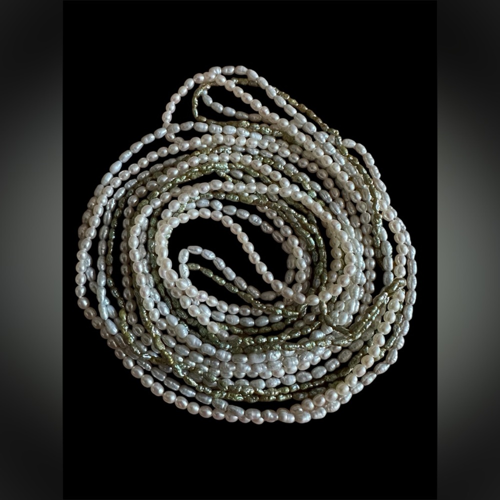 Three Stranded Fresh Water Rice Pearls - Picture 3 of 15